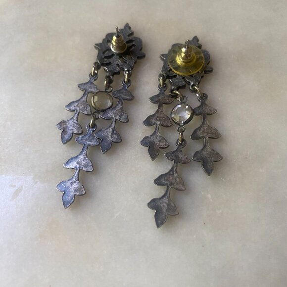 925 Sterling silver VTG Chandelier Marcasite pierced crystal dangle earrings - Picture 6 of 7